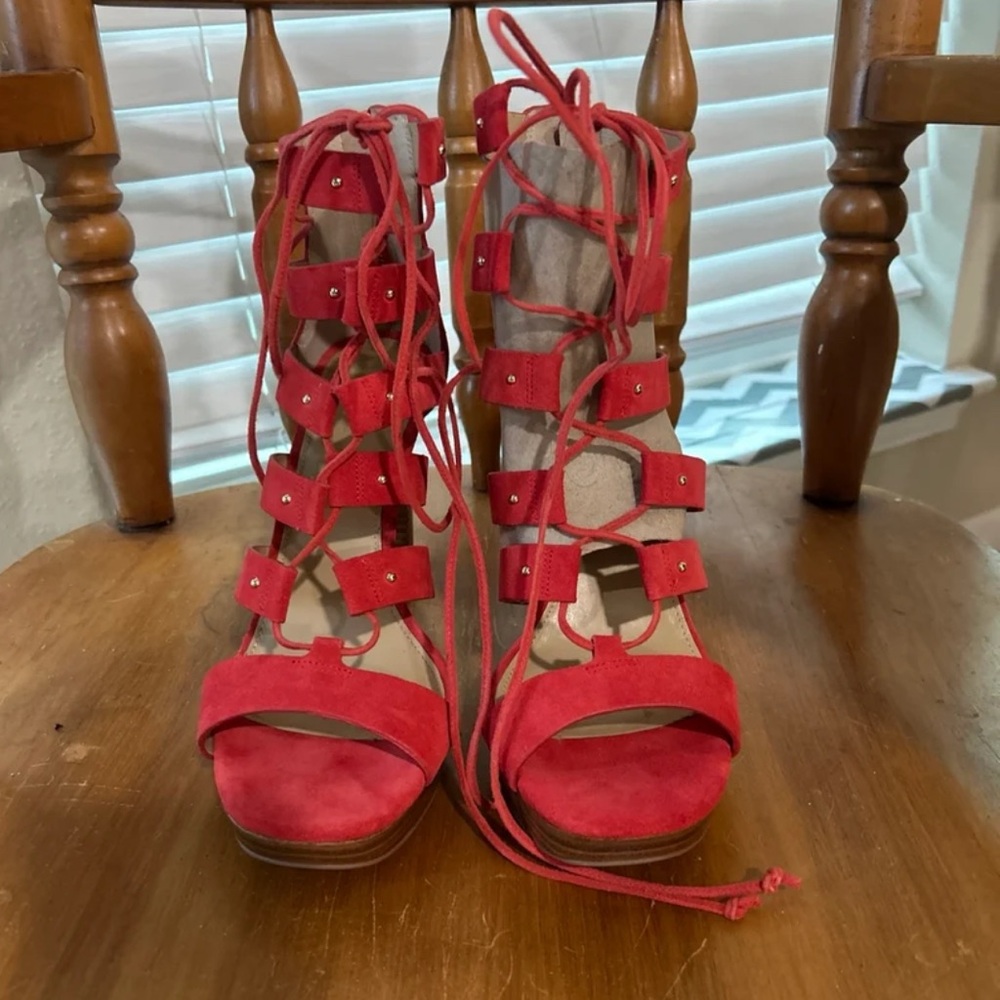 Michael Kors Red Lace-Up Gladiator Heels Size 10M NEW WITHOUT TAGS